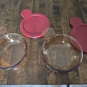 2 Corning Visions Heat 'n' Eat Grab It Bowls V-150-B Amber Glass w/V-150-PC Lid